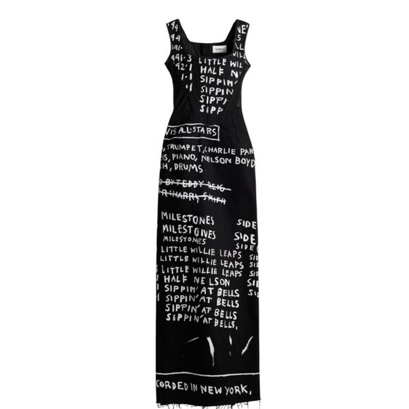 H&M Basquiat x Ev Bravado & Téla D'Amore LONG DENIM CORSET-STYLE DRESS Small NWT - Picture 2 of 16